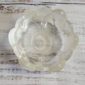 Fenton Glass Lotus Frosted Clear Votive Dish Bowl Trinket 3 3/4"  Chip On Inside